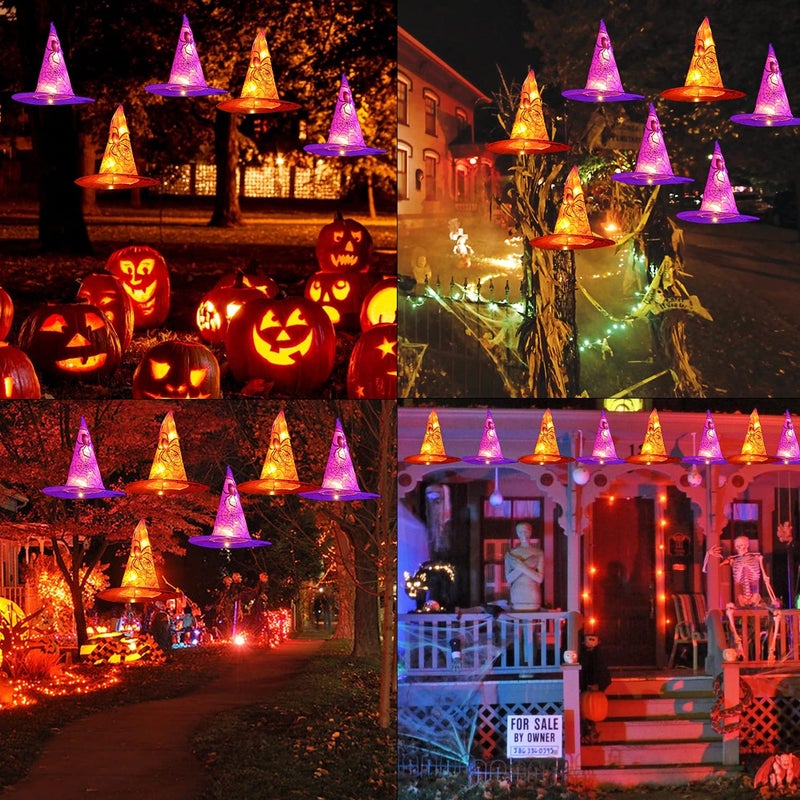 FUNPENY Halloween Decoration Lights, 8 PCS Waterproof Hanging Witch Hat with String Lights with Remote, Hanging Halloween Decorations for Indoor Outdoor Garden Yard Party Decor - Image 5